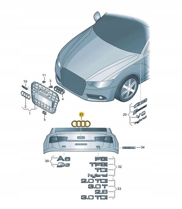 ЭМБЛЕМА ЛОГОТИП ЗНАЧОК КРЫШКА БАГАЖНИКА AUDI A6 C7 Q5 ОРИГИНАЛ., фото 3