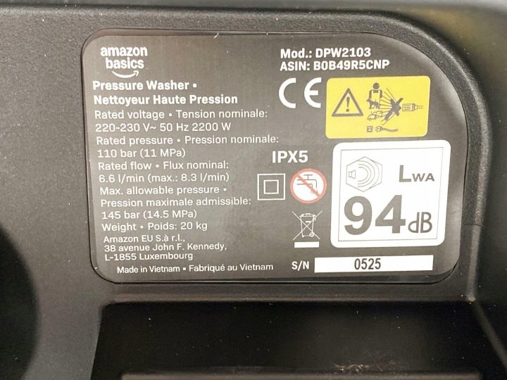 Мойка высокого давления Amazon Basics 2200W 145 бар 500l/h, фото 15