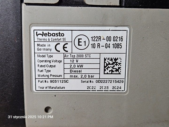 Webasto AIR Top 2000 STC 12V - дизель, комплект r.2022 MultiControl, фото 3