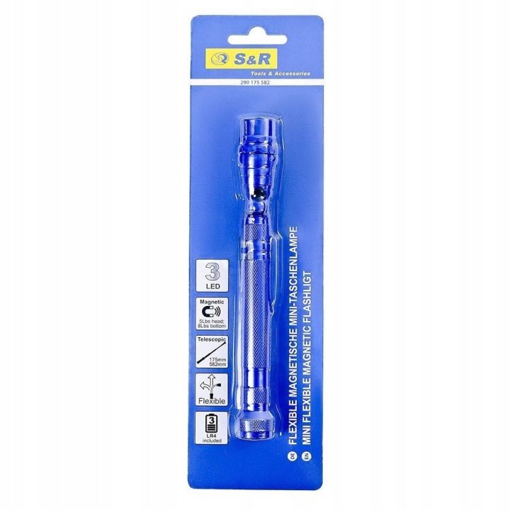 S&R Фонарик магнитный teleskopowa 3 LED 175-582 мм chwytak, фото 6
