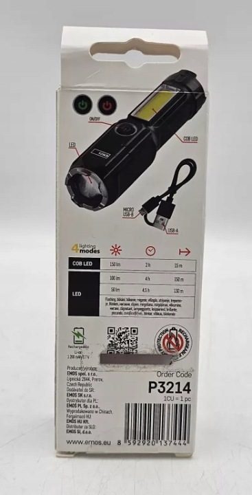 Фонарик LED ładowalna, с tworzywa, 150lm, 4 шестерни świecenia, EMOS P3214, фото 4