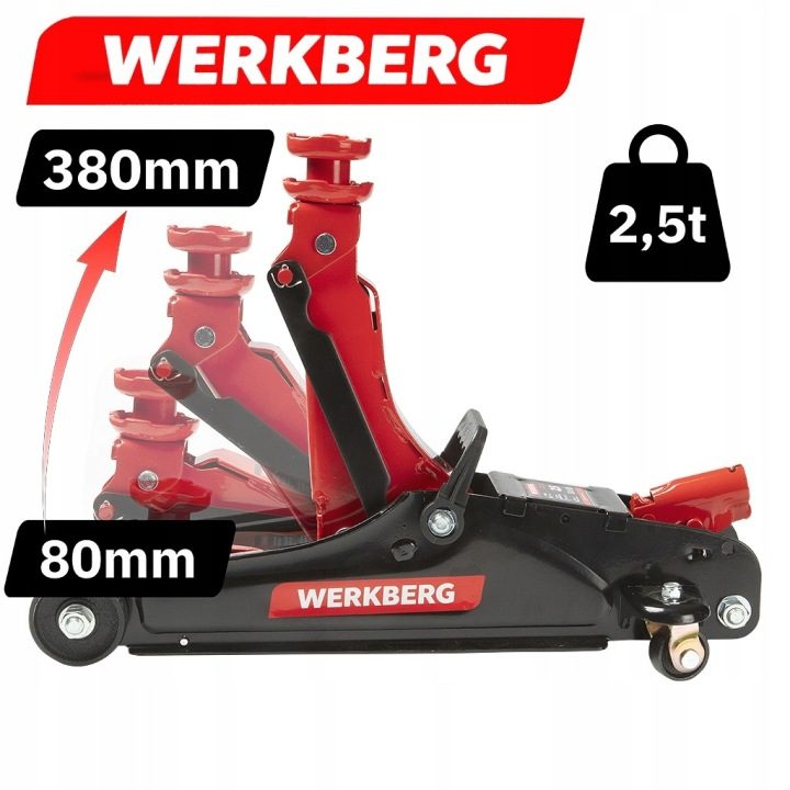Автомобильный домкрат гидравлический лягушка низкопрофильная WERKBERG 2,5T 380 мм, фото 2