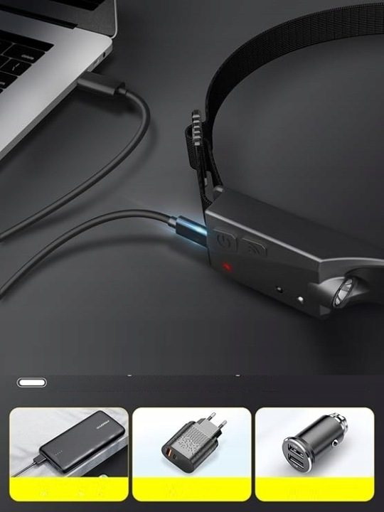 2X АККУМУЛЯТОРНЫЙ НАЛОБНЫЙ ФОНАРЬ LED USB C О SZEROKIM KĄCIE ŚWIECENIA 230°, фото 2