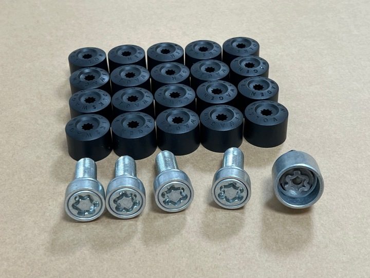 VW Golf 8 болты секретки колеса M14x1.50 на ключ 17 накладки, фото 1