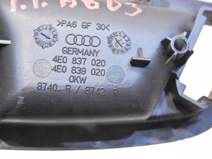 РУЧКА ДВЕРИ ПРАВАЯ ПЕРЕДНЯЯ AUDI A8 D3 4E0837020 4E0839020, фото 5