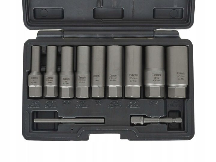 TVARDY Комплект długich насадок для urwanych болтов 11 шт. 6-19mm CR-MO T00130, фото 2