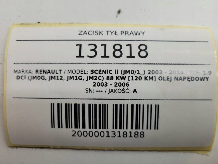 СУППОРТ ТОРМОЗНОЙ ЗАДНИЙ ПРАВЫЙ RENAULT SCENIC II 1.9 DCI, фото 6