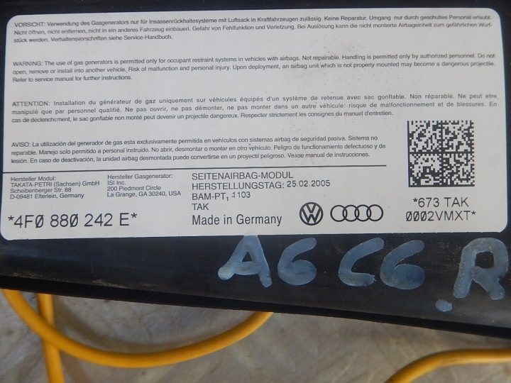 AUDI A6 C6 ПРАВАЯ ЛЕВАЯ ПОДУШКА В СИДЕНЬЕ, фото 5