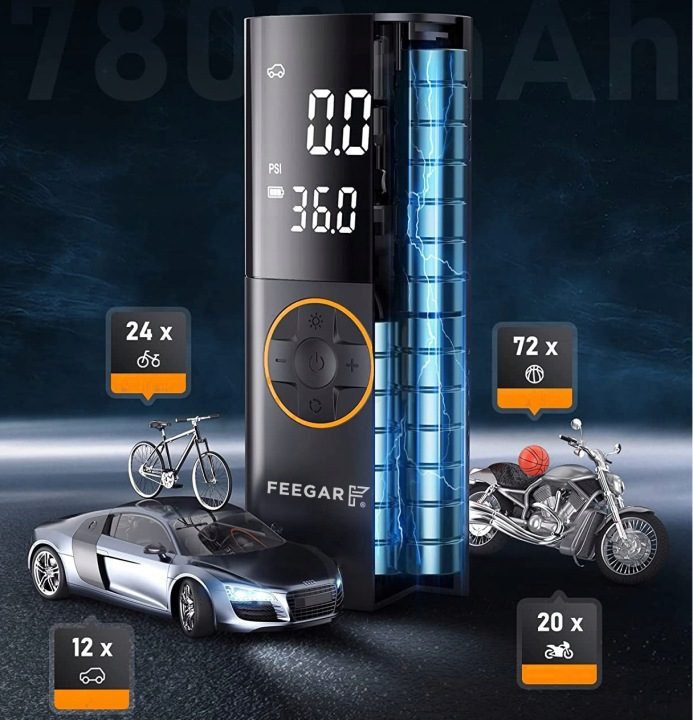 Feegar насос электрический переносной компрессор автомобильный 12V для колес LED, фото 12