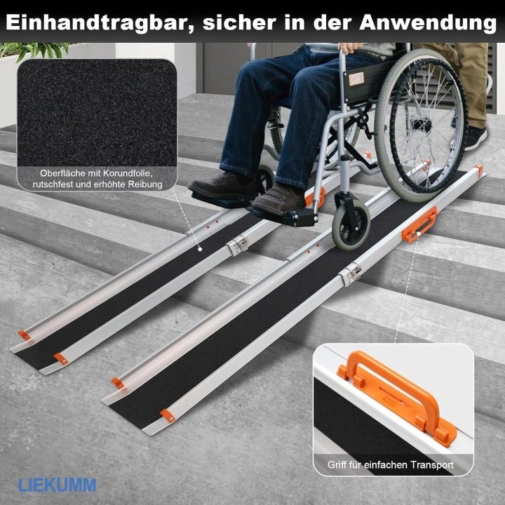 LIEKUMM Antypoślizgowa рампа ułatwiająca załadunek, 120 см x 21 см, регулируемая, переносная, алюминиевая рампа teleskopowa на schody и przeszkody, складная направляющая ładująca (MR207N-4), 2 шт., фото 3