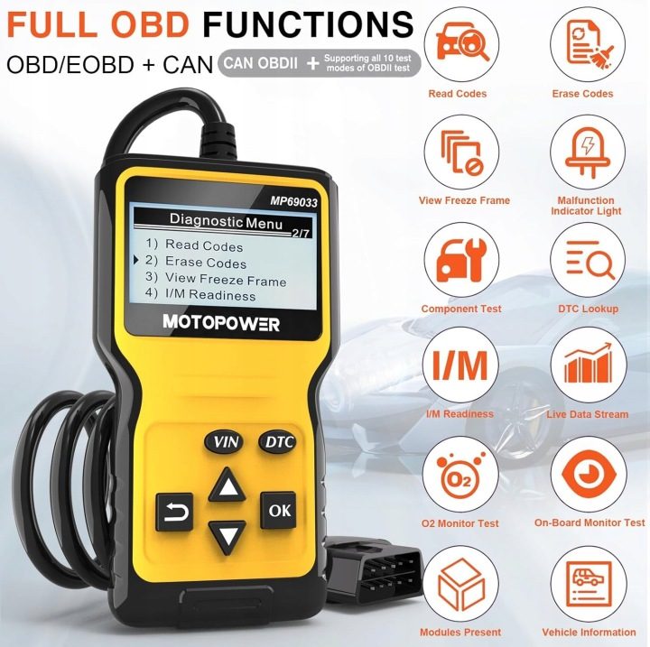 ТЕСТЕР ДИАГНОСТИЧЕСКИЙ СКАНЕР OBD2 MOTOPOWER MP69033, фото 2