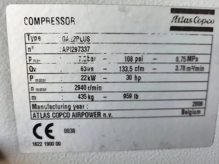 Компрессор масляный Atlas Copco GA 22 + 0 l 7,5 бар, фото 4