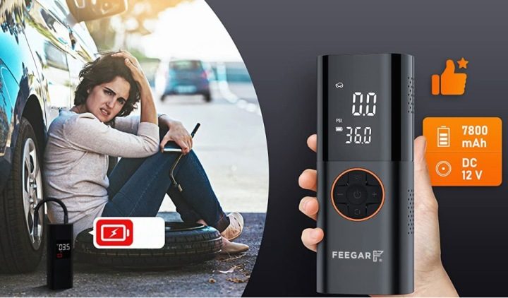 Feegar насос электрический переносной компрессор автомобильный 12V для колес LED, фото 5