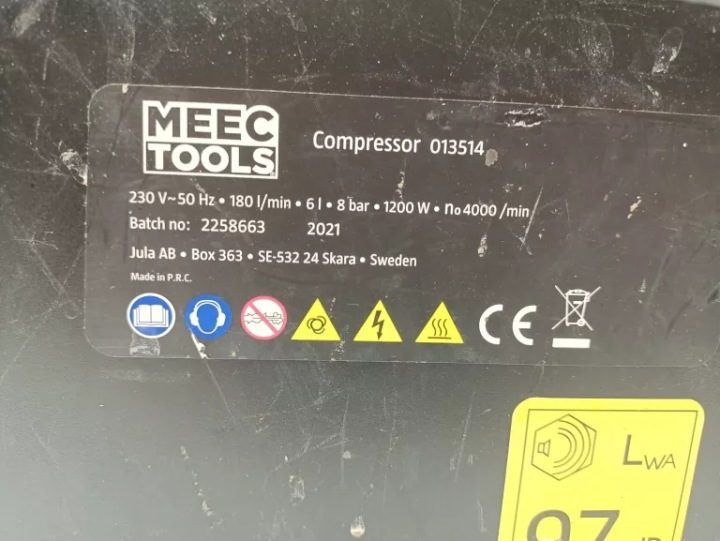 Компрессор безмасляный Meec Tools 013514 6 l 8 бар, фото 2