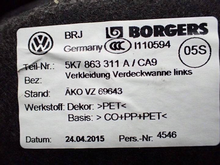 ОБШИВКА БАГАЖНИКА ЛЕВАЯ 5K7863311A КАБРИОЛЕТ VW GOLF VI 15 г., фото 3