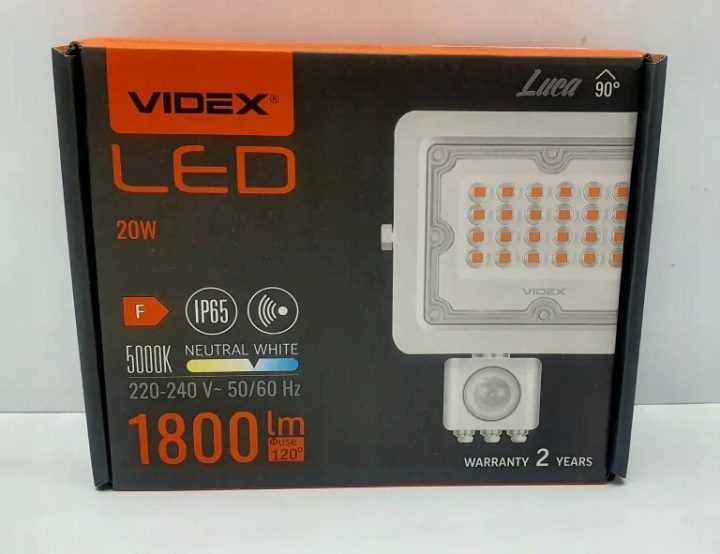 Прожектор Videx LED 20W 1800lm neutralna biel 5000K датчик движения IP65, фото 2