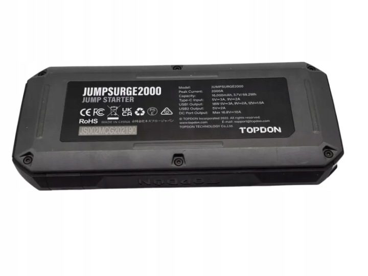 TOPDON Повербанк Пусковой 2000A Для 8L Benzyny 6L Дизеля 16000 мАч, фото 2