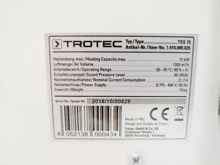 Отопитель электрический Trotec TDS75 15 кВт, фото 3
