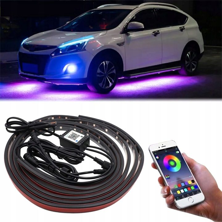 Подсветка LED RGB для днища автомобиля 2x89cm и 2x120cm, 12V, aplikacja, фото 1