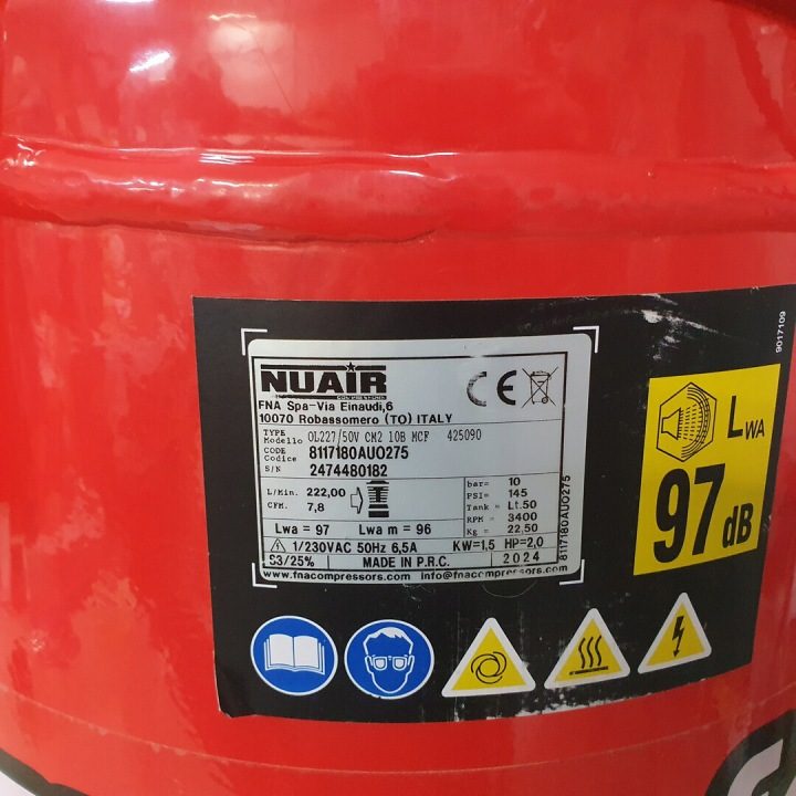 Компрессор безмасляный NuAir OL227-50V 50 l 10 бар, фото 5