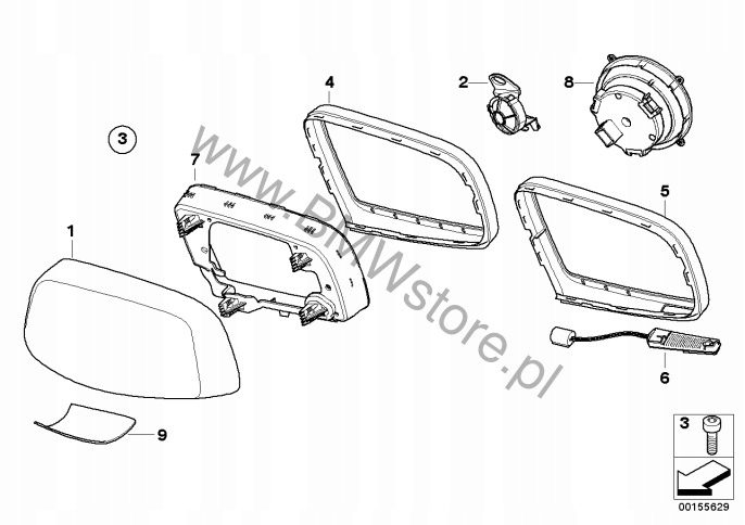 BMW E60 E61 E63 E64 КРЫШКА НАКЛАДКА ЗЕРКАЛА ПРАВАЯ СЕРЕБРИСТАЯ 03-09R, фото 16