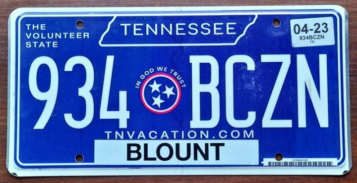 Tennessee 2023 - табличка номерная с США, фото 1