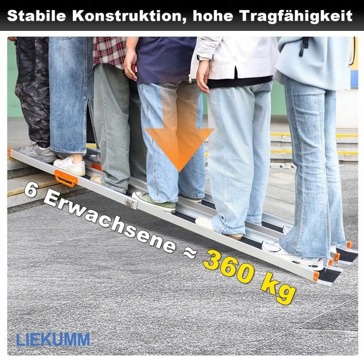LIEKUMM Antypoślizgowa рампа ułatwiająca załadunek, 120 см x 21 см, регулируемая, переносная, алюминиевая рампа teleskopowa на schody и przeszkody, складная направляющая ładująca (MR207N-4), 2 шт., фото 4