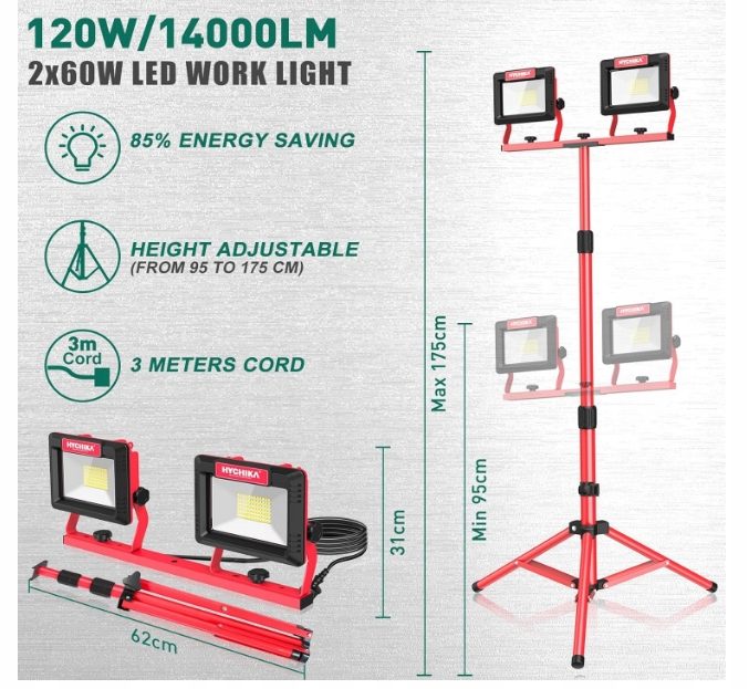 Фара budowlany LED с statywem Hychika 2 x 60 Вт, фото 3