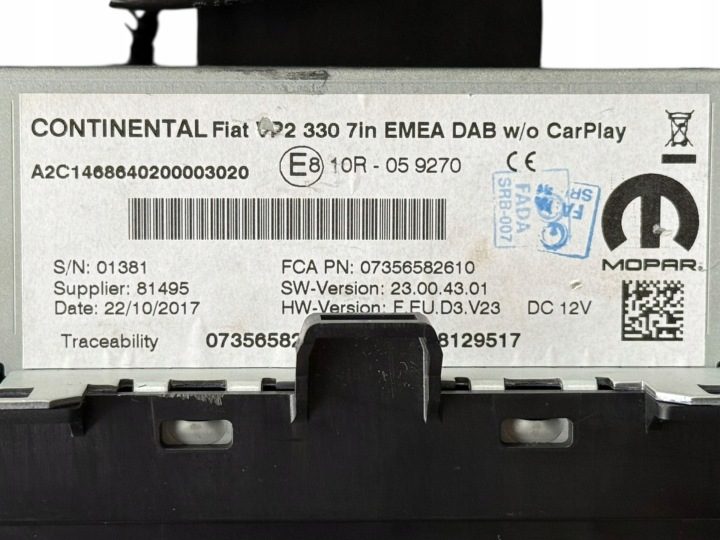 МАГНИТОЛА НАВИГАЦИЯ 330 7in EMEA DAB w/o CarPlay FIAT 500L 07356582610 + КОД, фото 6