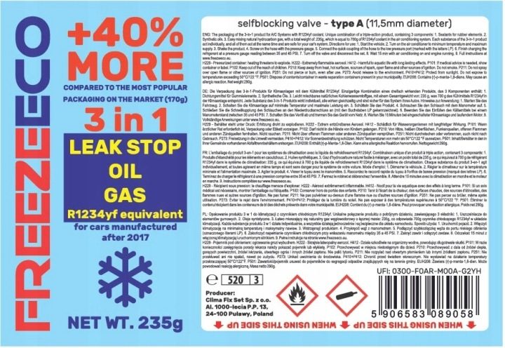 Czynnik R1234YF газ для кондиционера FreezeCo 3w1 - 2 puszki + трубка + адаптер, фото 7