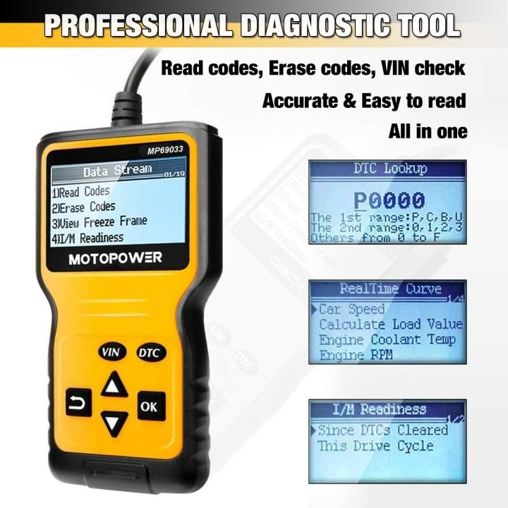 ТЕСТЕР ДИАГНОСТИЧЕСКИЙ OBDII/EOBD MOTOPOWER MP69033, фото 5