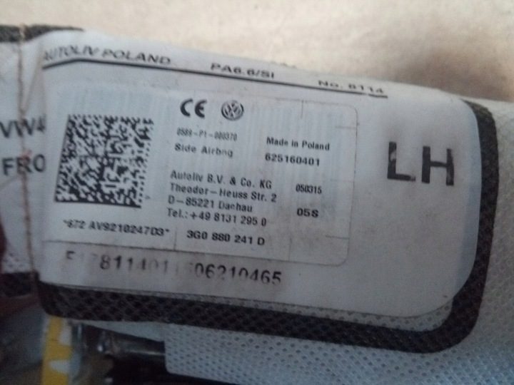 ПОДУШКА БЕЗОПАСНОСТИ В СИДЕНЬЕ VW PASSAT B8 3G0 ОРИГ.*, фото 6