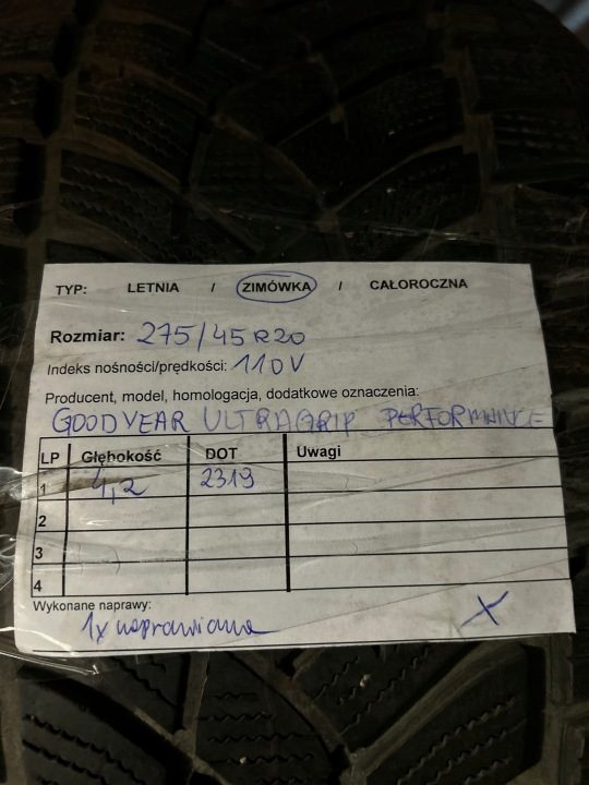 Шина зимняя Goodyear UltraGrip Performance ВНЕДОРОЖНИК GEN-1 275/45R20 110 В усилитель (XL), фото 1