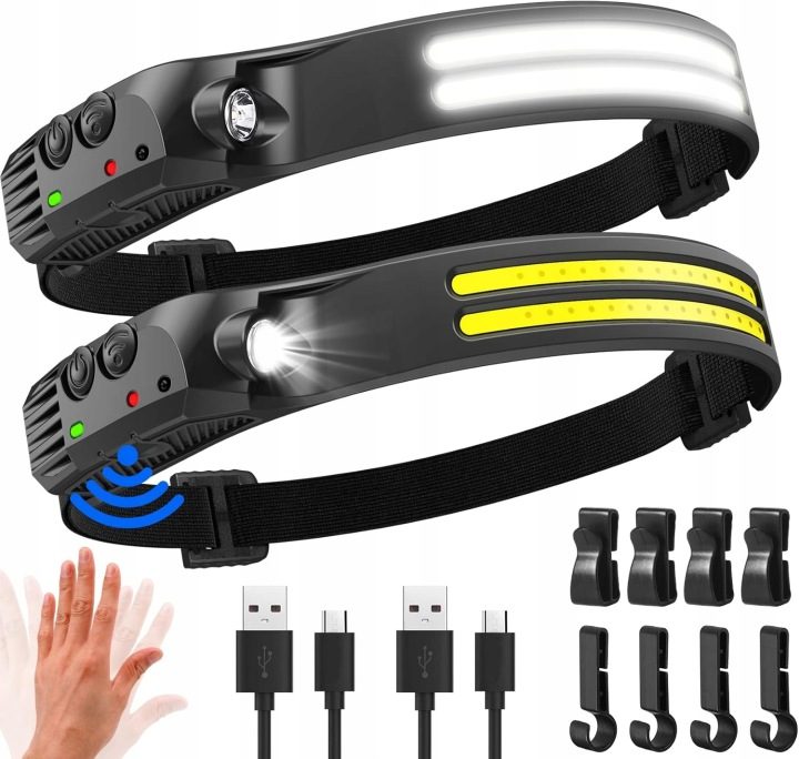 НАЛОБНЫЙ ФОНАРЬ 2x LED COB С ДАТЧИКОМ ДВИЖЕНИЯ 270°, фото 1