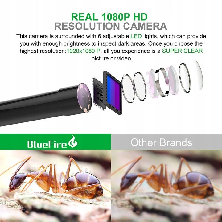 ЭНДОСКОП ИНСПЕКЦИОННАЯ КАМЕРА BLUEFIRE 1080P HD LED, фото 6