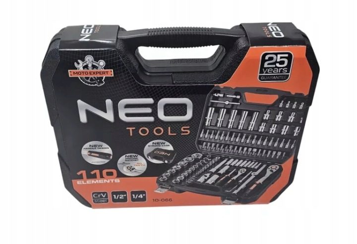 Комплект торцевых головок 1/2", 1/4", 110 шт., CR-V 10-066 NEO TOOLS, фото 1