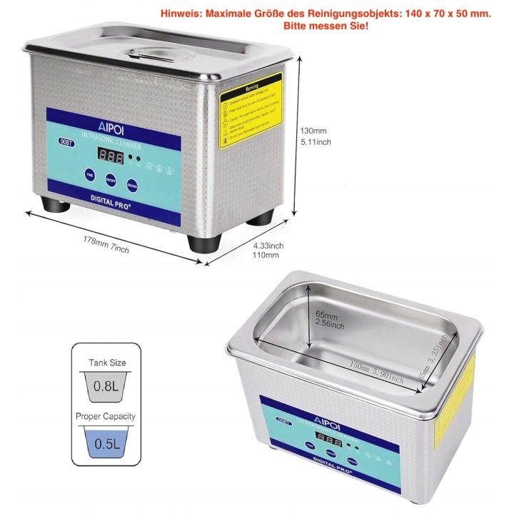 Мойка ультразвуковая sterylizator AIPOI 800ml, 35W. Сталь нержавеющая, фото 5