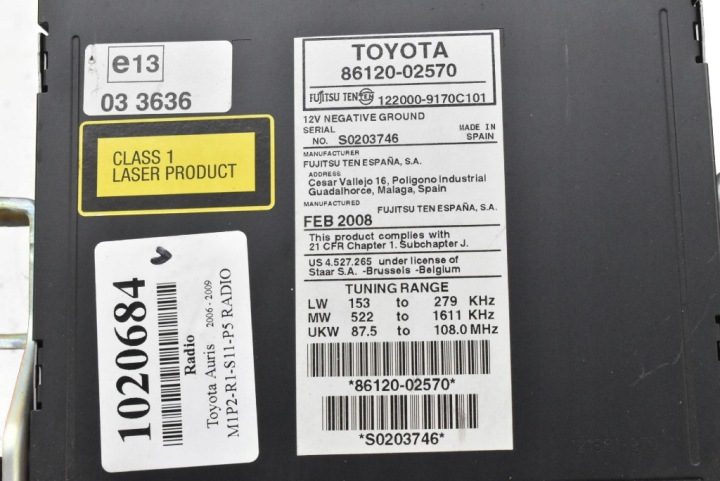 МАГНИТОЛА CD RDS WMA MP3 86120-02570 TOYOTA AURIS 1 I 06-09, фото 6
