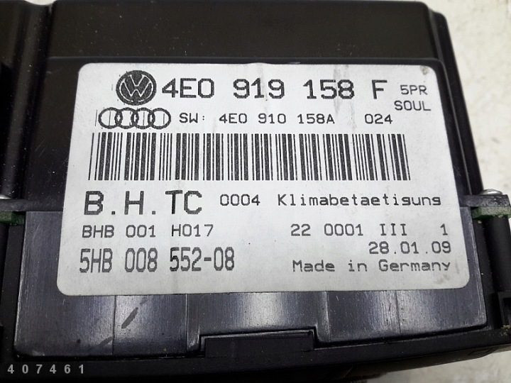 2009 Audi A8 Модуль управления кондиционером 4e0919158f, фото 5