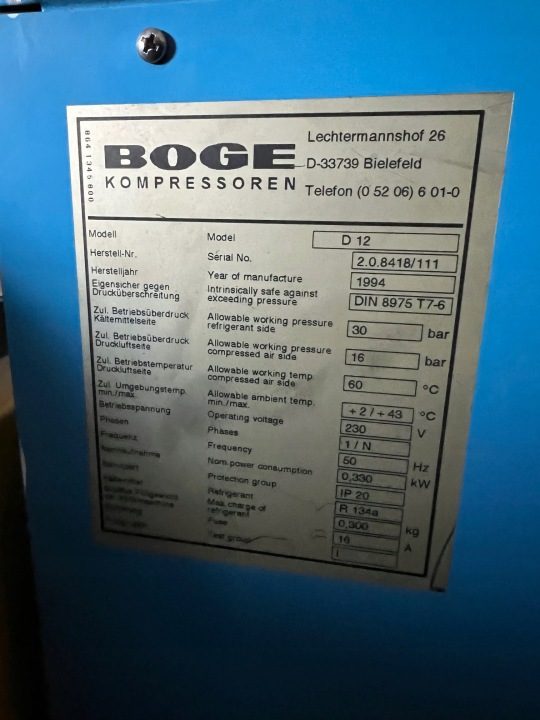 Осушитель рефрижераторный воздуха Boge D12 1200l/min с bekomatem, фото 3