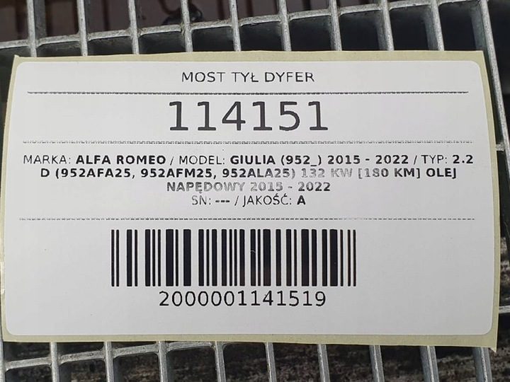 МОСТ ЗАДНИЙ ДИФФЕРЕНЦИАЛ 00552777710 ALFA ROMEO GIULIA 2.2 дизель МЕХАНИКА RWD, фото 12