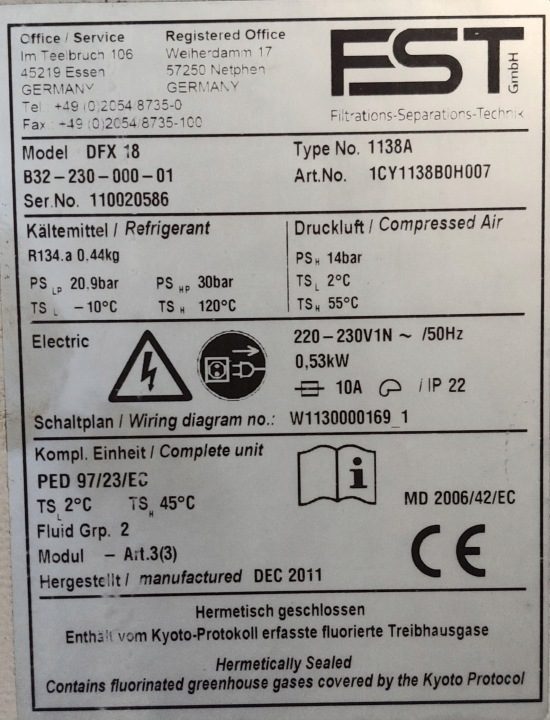 Осушитель рефрижераторный FST Nillius DFX18 180m3/h 530W, фото 5