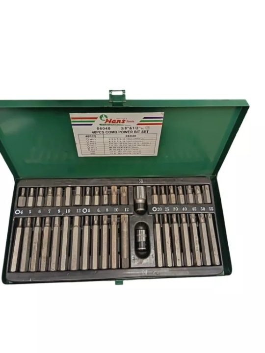 Комплект Бит Mieszany 40 шт. Металлический Pudełko HANS 1/2; 3/8", фото 3