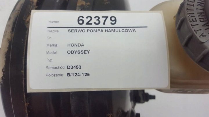 ВАКУУМНЫЙ УСИЛИТЕЛЬ ГЛАВНЫЙ ТОРМОЗНОЙ ЦИЛИНДР ODYSSEY II HONDA 2002 3.5, фото 2