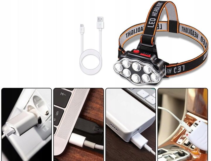 Налобный фонарь LED с możliwością зарядки через USB 4 шестерни DAWINSIE, фото 3