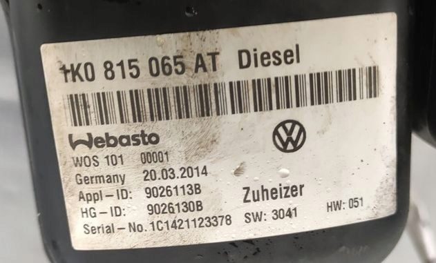 АВТОНОМНЫЙ ОТОПИТЕЛЬ WEBASTO 5 кВт VW TOURAN II 10-15r. 2.0 TDI 1K0815065AT, фото 5