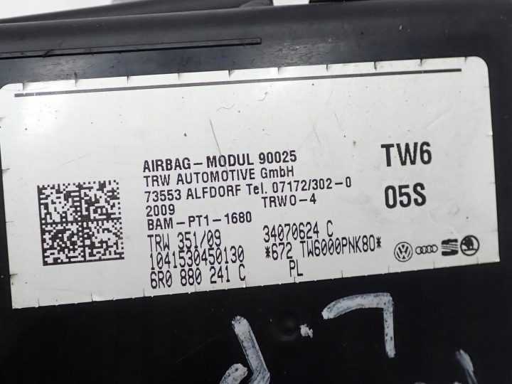 ПОДУШКА БЕЗОПАСНОСТИ БОКОВАЯ ЛЕВАЯ ОРИГИНАЛ 6R0880241C VW POLO V 6R 6C 10 г., фото 5