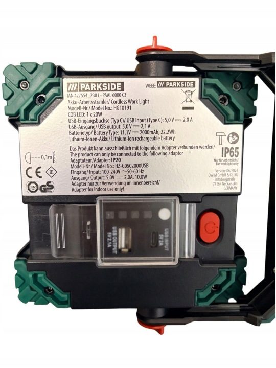 Фара рабочая аккумуляторная PARKSIDE LED 20 Вт с функцией powerbanku, фото 6