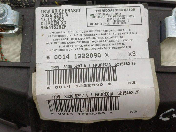ПОДУШКА БЕЗОПАСНОСТИ AIRBAG СИДЕНЬЯ ЛЕВЫЙ ПЕРЕДНИЙ CITROEN C5 РЕСТАЙЛИНГ 30365297A NR49, фото 3