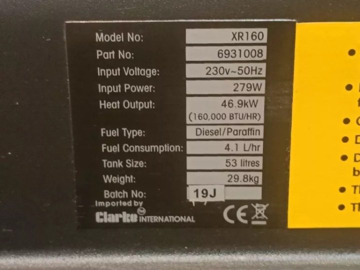 ОТОПИТЕЛЬ CLARKE XR160 46.9 кВт ДИЗЕЛЬ 53L, фото 7